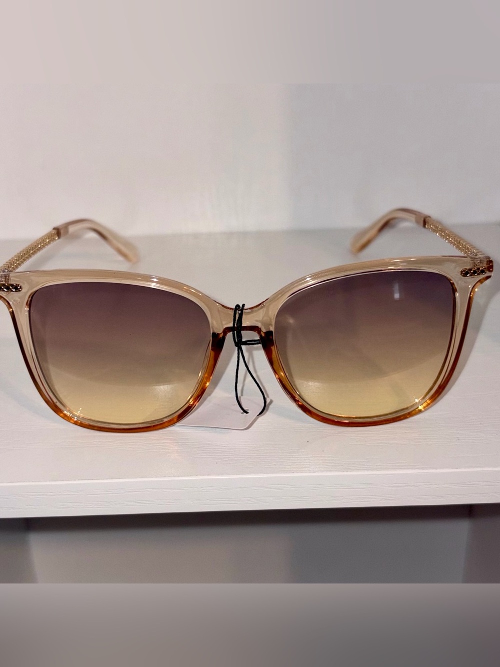Glam Translucent Champagne Sunglasses Gold Woven Temple Accent